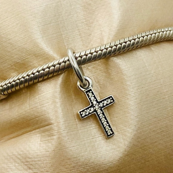 EUC Pandora 791310CZ Sterling Silver Symbol of Faith Cross Religious Dangle Bead - Picture 4 of 8